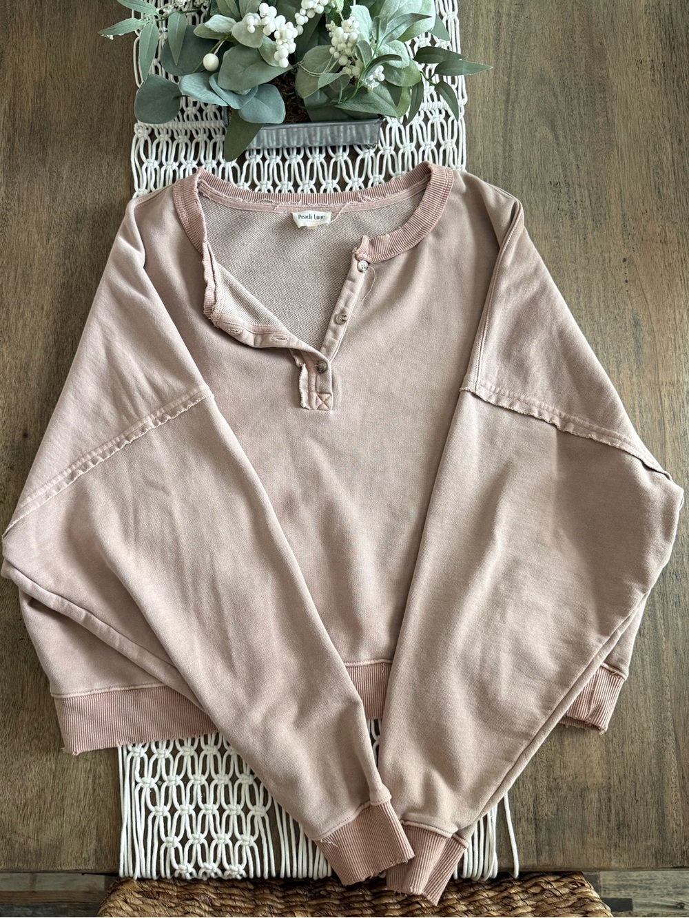 Peach Love California Washed Blush Henley Sweatshirt